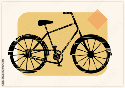 Quadro su tela Grungy black stencil push bike in side view with worn tire tread and spokes