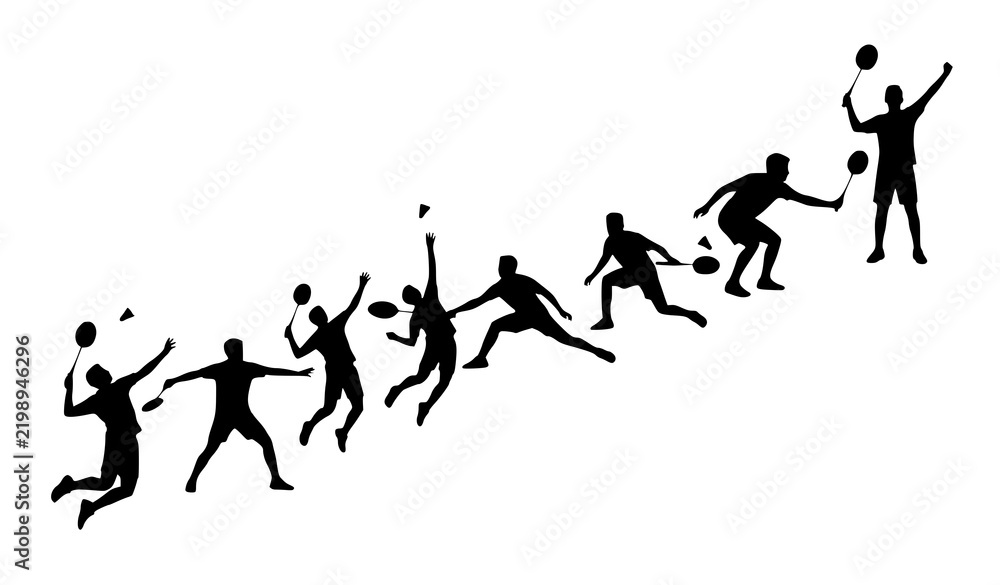 Obraz premium Expressive Badminton Athlete Action Pose Black Silhouette Vector Set