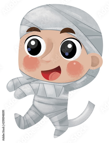 Fotografie cartoon scene with halloween character on white background mummy illustration fo