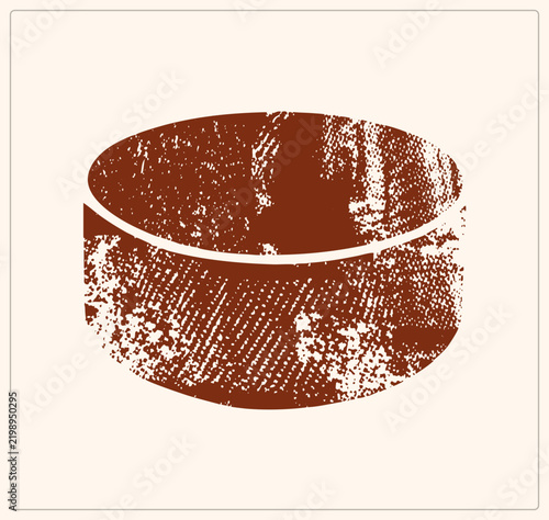 Konstfotografi Weathered hockey puck, the classic rubber biscuit of the rink, rendered in distressed vintage stencil style with speckled grain texture