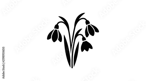 Vector illustration of three snowdrop flowers with leaves icon on a transparent background
