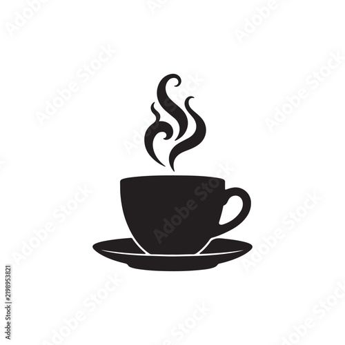 Black Silhouette Of A Coffee Cup With Steam On A White Background