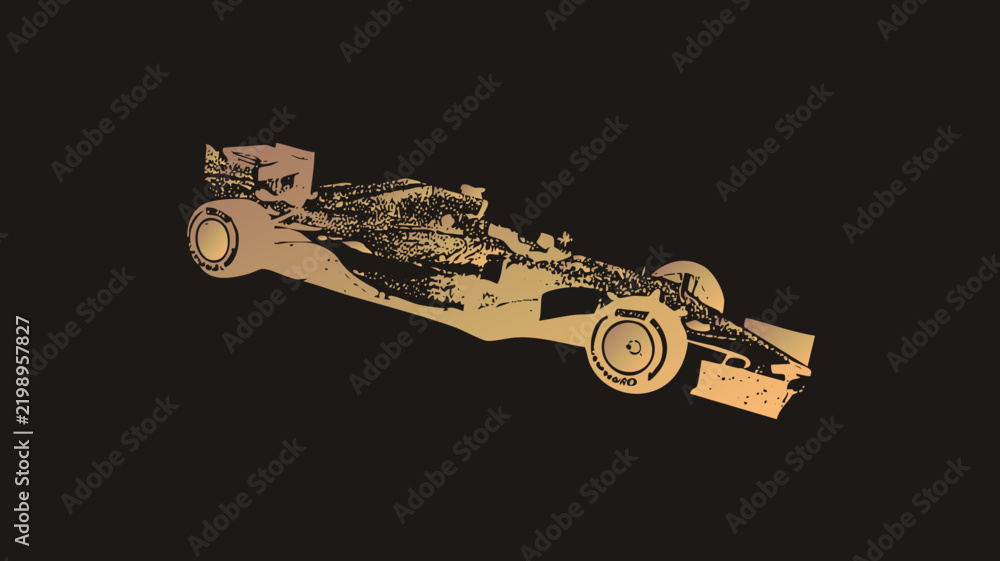 Obraz premium Stylized single seater prix in distressed halftone with speckled texture. gradient tones lend a vintage racing poster feel with raw, gritty energy.