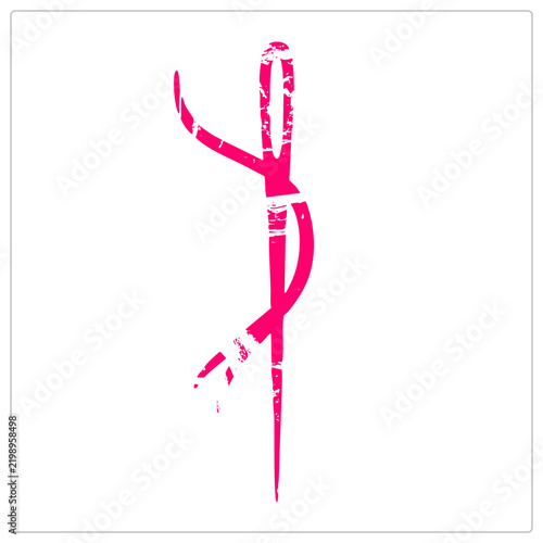 Konstfotografi Distressed hot pink and thread silhouette with grunge texture and a looped strand winding around the shaft