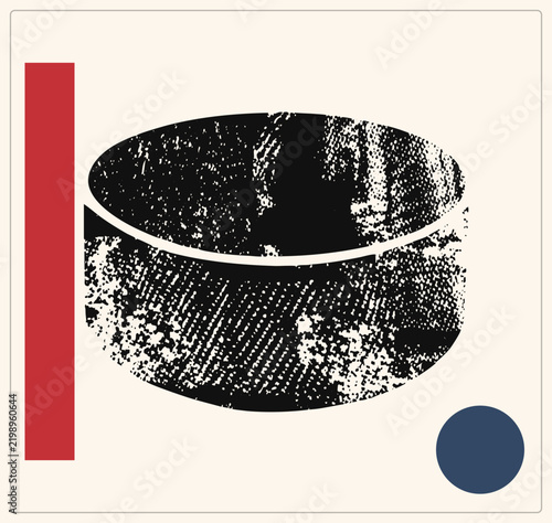 фотографія Distressed ice hockey puck in gritty halftone stencil style with rough rubber texture