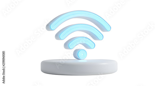 Glowing blue neon wifi signal icon floating above base