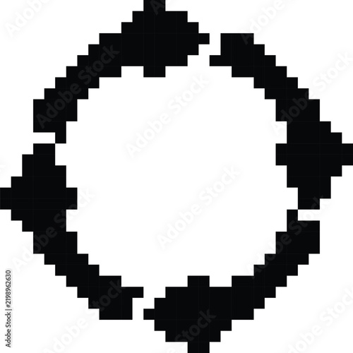 A black pixel art recycling symbol made of four arrows forming a circular loop on a white background.