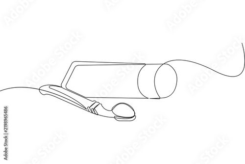 Toothbrush and toothpaste continuous one line drawing minimalist style isolate outline vector illustration
