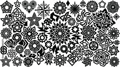 tribal tattoo silhouette set of sacred geometry vector symbols celtic knot ornament patterns and black geometric icons