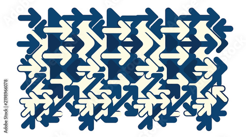 Abstract pattern of interlocking blue and white arrows creating a dynamic flow and directional movement for graphic design and visual communication