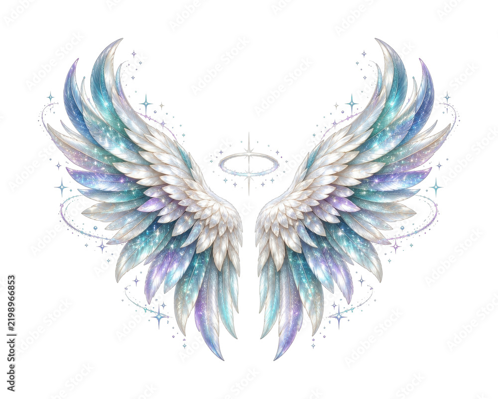 Obraz premium PNG Ethereal turquoise angel wings with sparkling celestial accents
