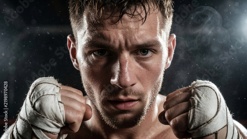 Determined male boxer staring at camera