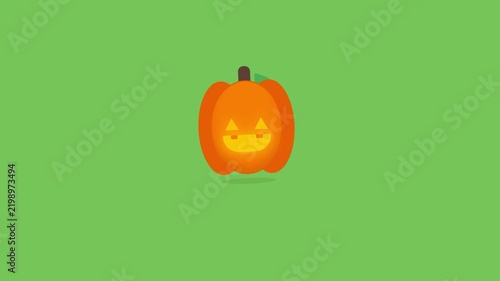 Animated Halloween Pumpkin Character with Cute Face on Green Background