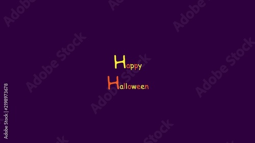Happy Halloween Text Animation with Sparkles and Dark Purple Background