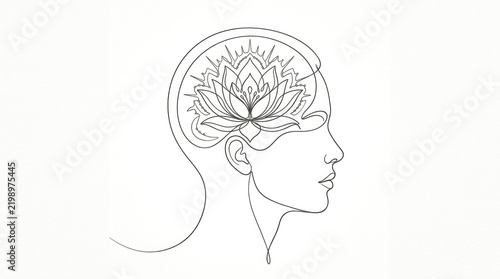 Line Art Profile Head with Lotus Mandala Design