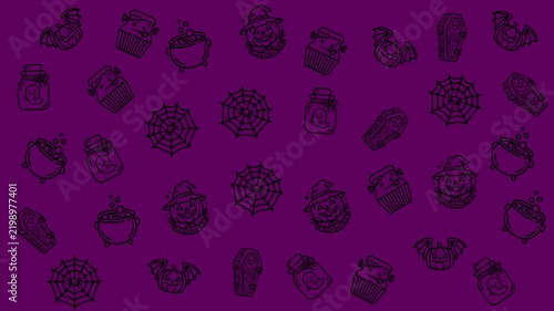 Spooky Halloween Pattern Animation Loop with Cobwebs Bats and Potions