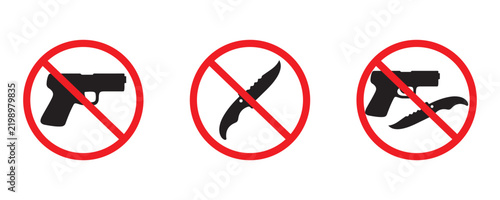 No Guns or Weapons Allowed Sign Icons Set for Prohibited Weapons, Gun-Free Areas, Safety and
 Security Vector