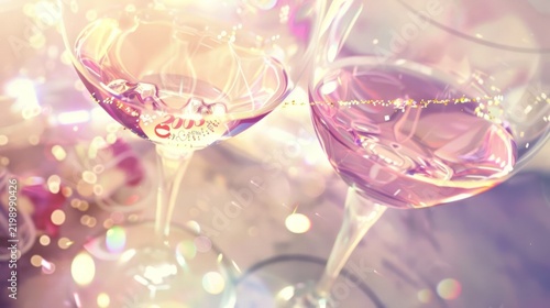 Elegant Pink Wine Glasses Celebrating with Sparkling Light Effects