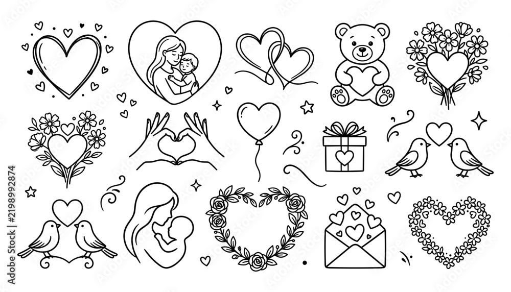 Fototapeta premium Love and Family Icon Set, Decorative Elements, Illustration for Design Projects