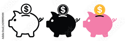 Piggy bank icon with coin savings and money deposit concept for finance, investment, budget planning, banking apps, and financial management systems