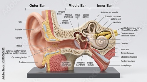 Detailed Cross Section of the Human Ear Anatomy with Labels