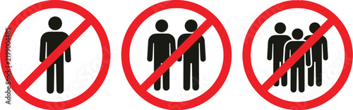 Bild auf Leinwand Prohibited group size icons with red circle warning signs showing no people allo