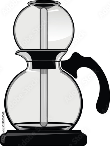 Illustration of a glass vacuum coffee maker or siphon brewer