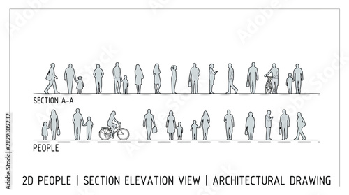 2d people architectural drawing and elevation view scale figures for building section design and cad projects