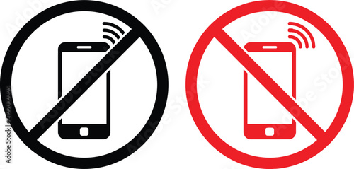 Obraz na plátně No cell phone allowed signs with smartphone and signal icon for restricted areas