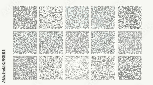 hand drawn seamless pebble patterns and stippling stone textures set for architectural landscaping background design