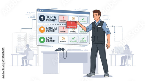 Manager Prioritizing Tasks on Digital Interface, Showing Workflow Management and Teamwork in Office
