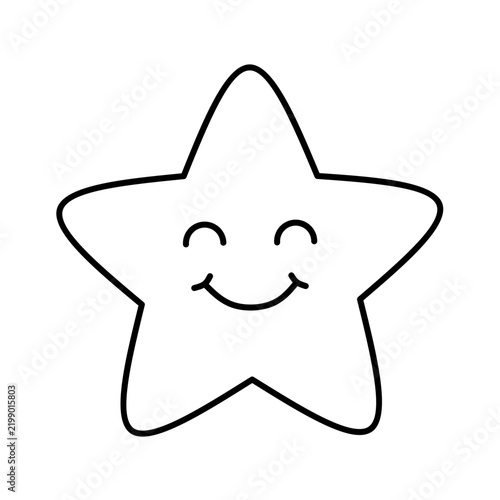 A minimalist black outline of a happy star character with closed eyes and a joyful smile centered on a solid gray backdrop. Perfect for kids educational materials and cute sticker designs.