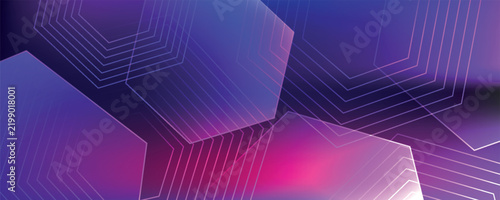 Colorful gradient background with glowing hexagonal line decorations. Modern design with overlapping geometric layered line patterns. Elegant transparent glass effect texture. Vector VOL.  3