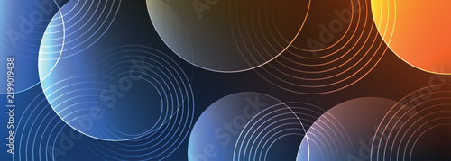 Trendy gradient color background with glowing circular lines. Modern design with geometric element patterns in glass effect style. Futuristic repeating line concept. Vector illustration. VOL. 2