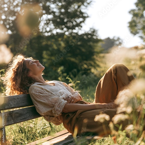 Young woman enjoying relaxation in a summer park
