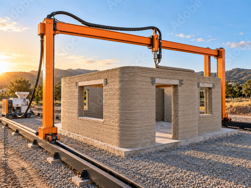 Robotic 3D Concrete Printer Building a Residential House on Site