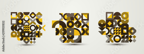 Abstract Bauhaus graphic design set, vector abstract background modern geometric pattern, geometry motif of art wallpapers, tiles compositions collection.