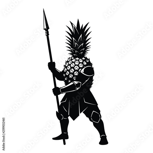 Pineapple helmet warrior holding battle spear