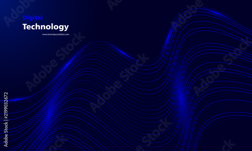 Abstract blue flowing lines background. Digital high-tech transformation, business presentation. 