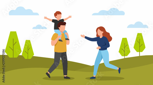 Happy family enjoying outdoor activity together in a park illustration