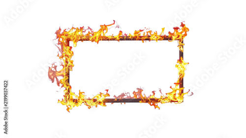 Rectangular fiery border frame with burning flames isolated on white background