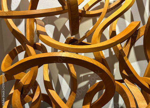 Wooden sculpture from the spaghetti or loops series. Close-up.