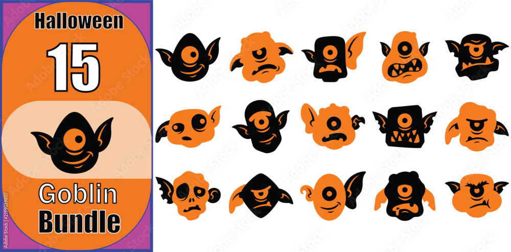 Obraz premium Set of fifteen hand drawn cute halloween bat character icons in orange and black isolated on white