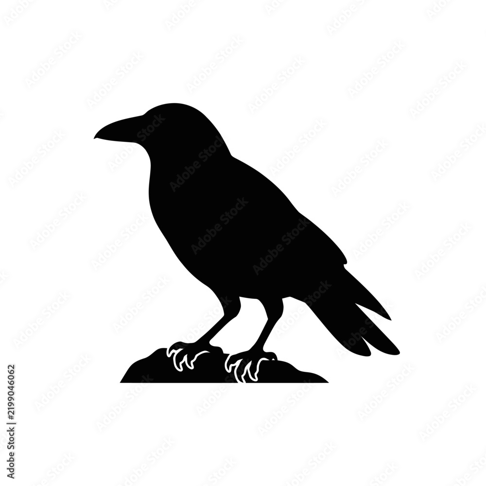 Fototapeta premium Halloween Black Crow Silhouette Vector Illustration on White