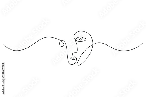 Woman face line icon drawn in a continuous line art style with editable stroke vector.