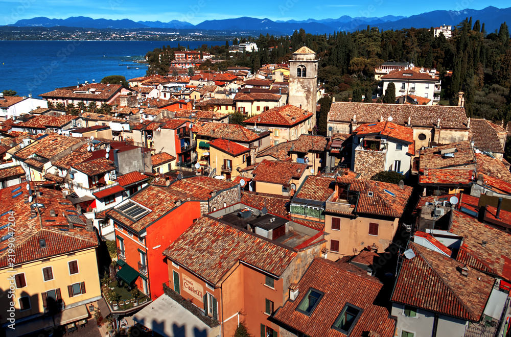 Fototapeta premium View from above of the town of Sirmione.