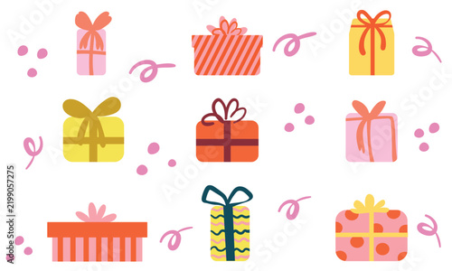 Set of New Year and Christmas gifts in doodle style