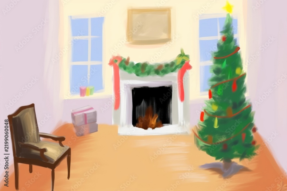 Obraz premium Christmas fireplace furniture hearth.