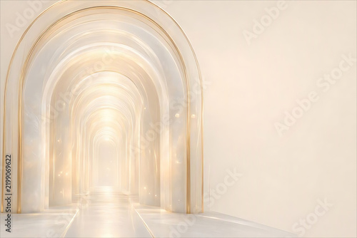 Angelic Light Tunnel Spiritual Abstract White & Gold Heavenly Radiance Background with Ethereal Glow and Expansive Copy Space Portrait Design