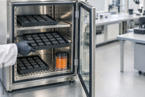 Tapety artystyczne Technician Loading Semiconductor Chips into Laboratory Chamber